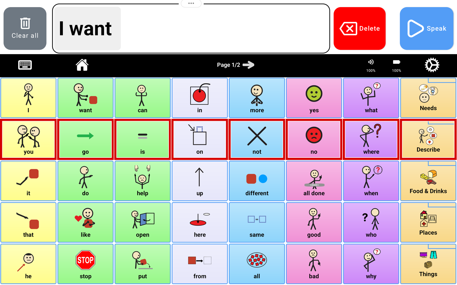 AAC board with a whole row outlined in red during scanning.